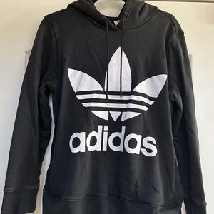 Adidas Hoodie Unisex Size L Black Trefoil Leaf Logo Pullover Sweatshirt Boho